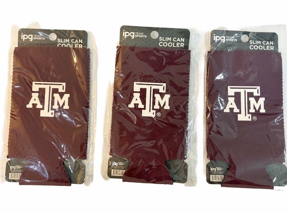 Texas A&M Aggies Slim Can Cooler Koozie Lot of 3 Maroon IPG Team Sports New